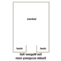 A room layout graphic showing a room with one bedroom and two closets